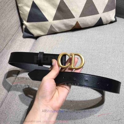 Perfect Replica CD Black Leather Belt For Women - Bronze Buckle